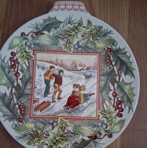 Festive Holiday Plate with Winter Scene
